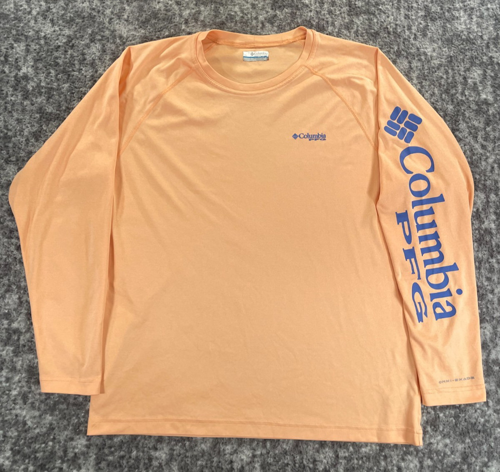 Columbia PFG Omni Shade Long Sleeve Fishing Shirt Men’s L Orange Blue